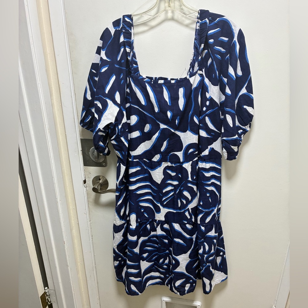 Mlle Gabrielle Women's Dress Blue Florals Short Sleeve Fit & Flare Mini Size 3X